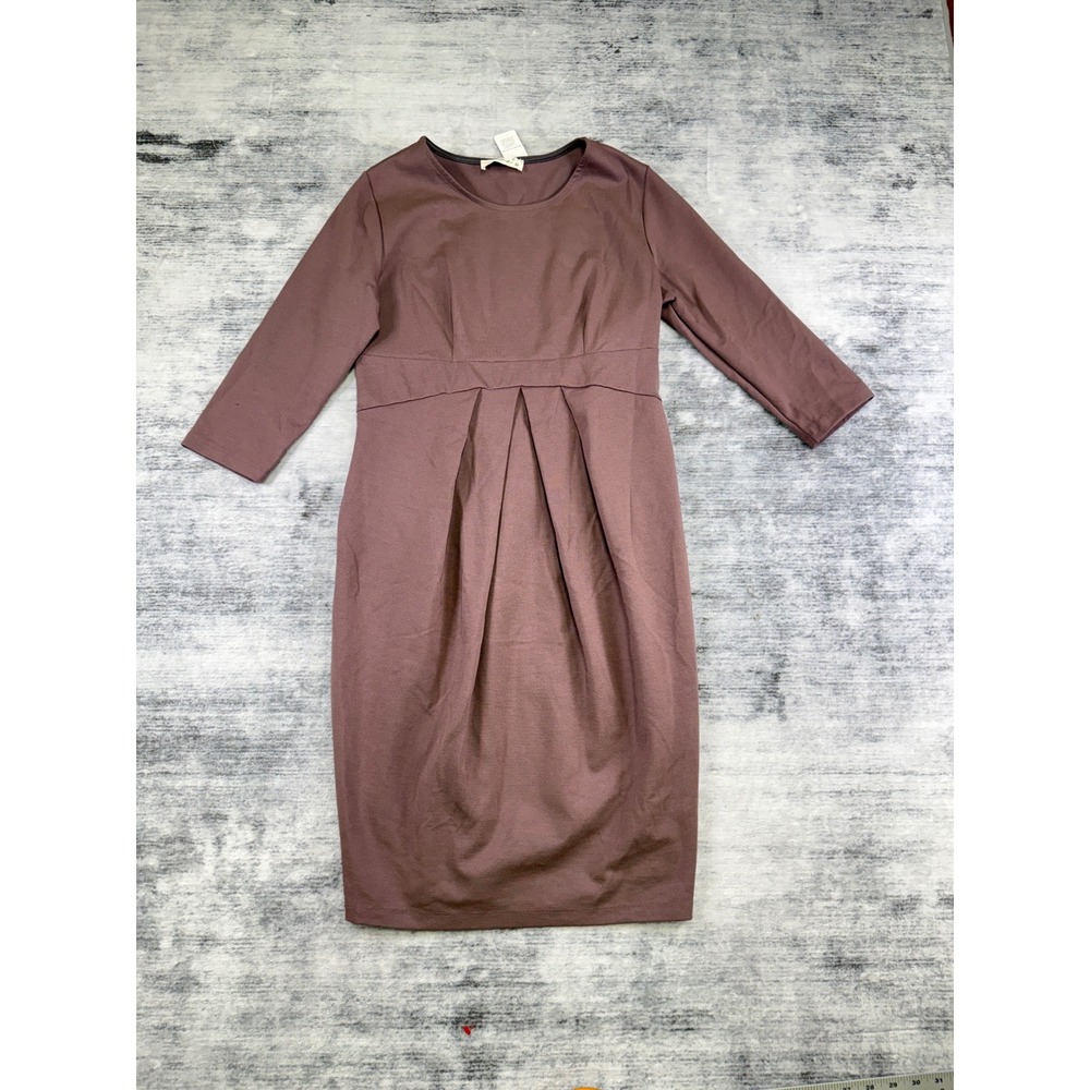 NWT Hello Miz Maternity Mauve Purple Pleated Empire Waist Sheath Dress M Flaw